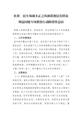 扶贫、民生领域不正之风和漠视侵害群众利益问题专项整治行动阶段性总结