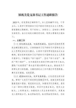 镇机关党支部书记工作述职报告