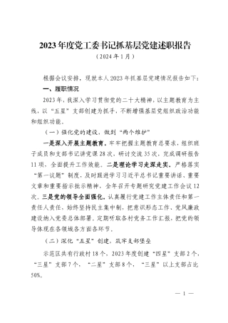2023年度党委书记抓基层党建工作述职报告