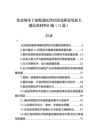党员领导干部促进民营经济高质量发展主题访谈材料汇编（15篇）