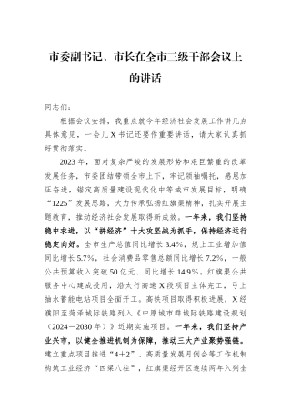 市委副书记、市长在全市三级干部会议上的讲话