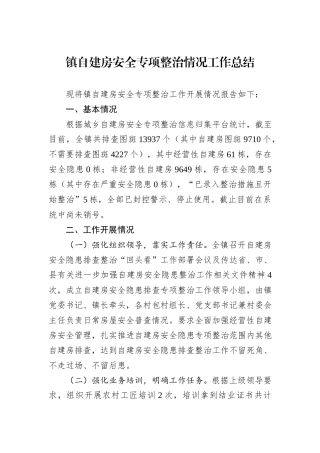 镇自建房安全专项整治情况工作总结
