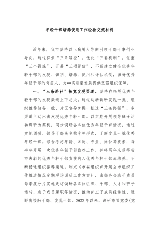 年轻干部培养使用工作经验交流材料