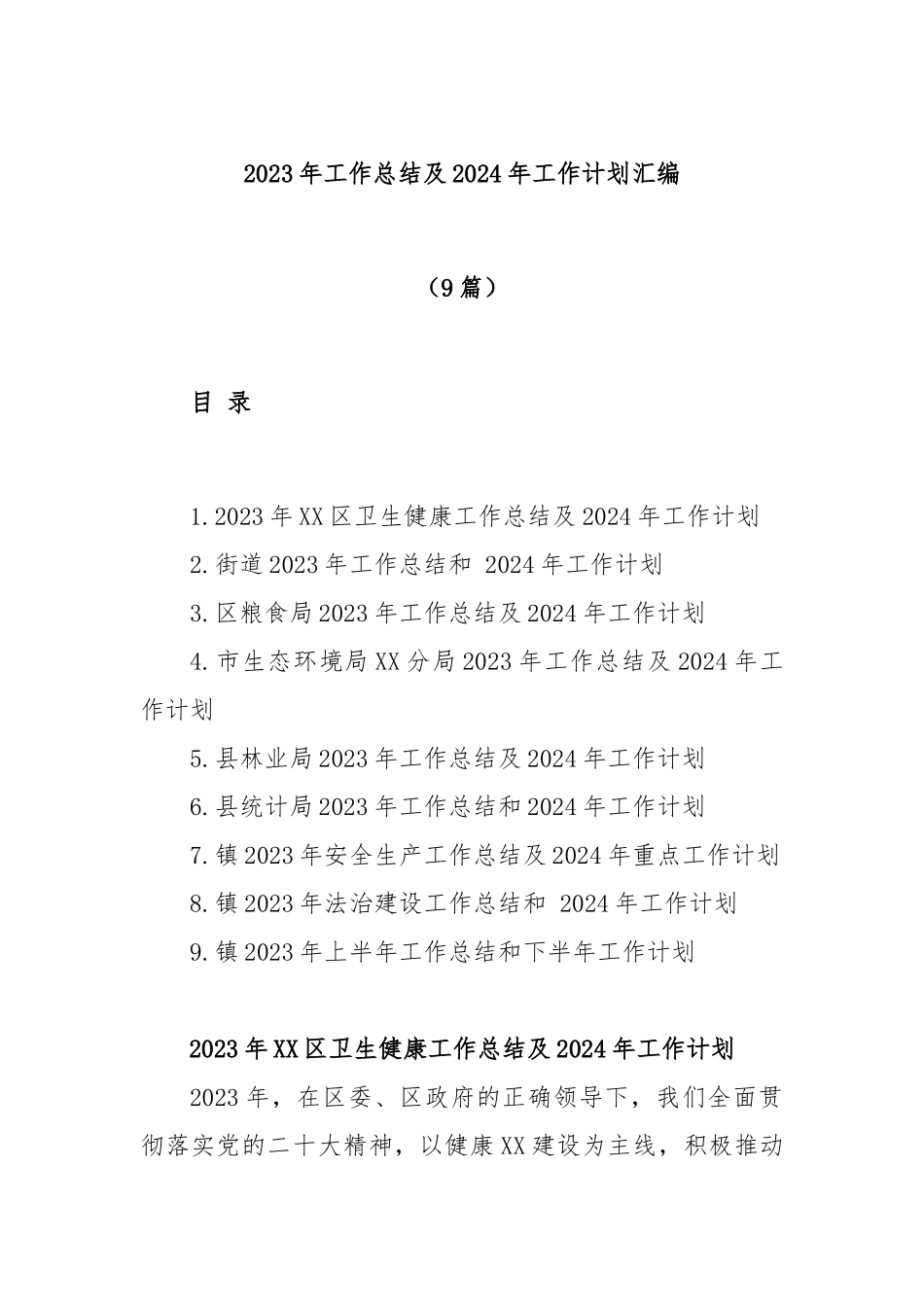 (9篇)2023年工作总结及2024年工作计划汇编_第1页