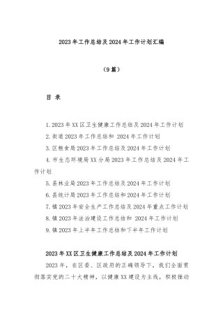 (9篇)2023年工作总结及2024年工作计划汇编