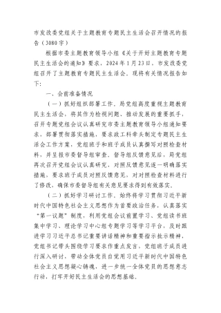 （会后）市发改委党组关于主题教育专题民主生活会召开情况的报告