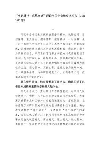 “牢记嘱托、感恩奋进”理论学习中心组交流发言3篇