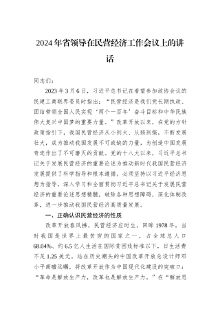 2024年省领导在民营经济工作会议上的讲话