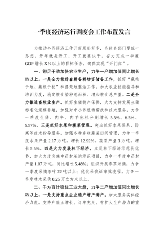 一季度经济运行调度会工作布置发言