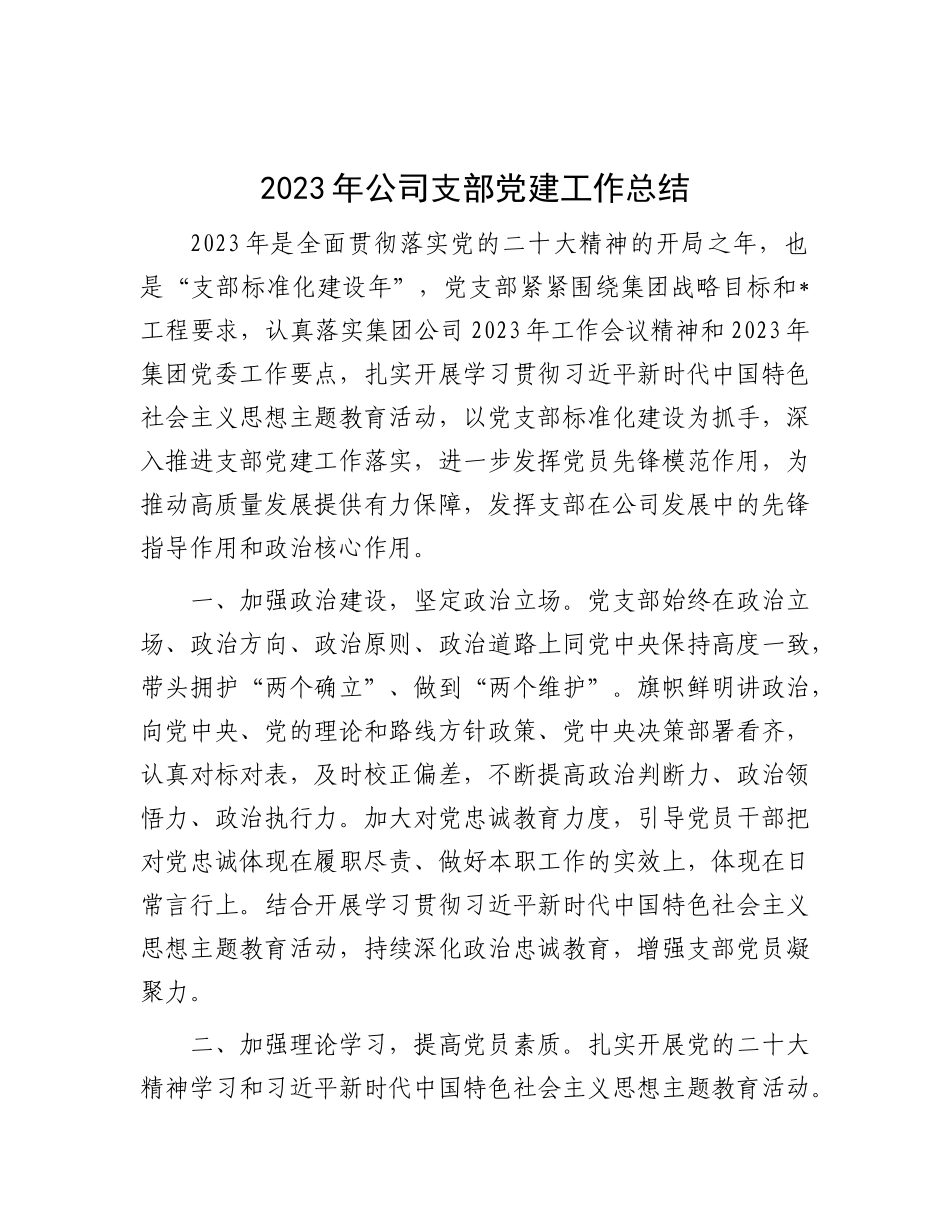 2023年公司支部党建工作总结_第1页