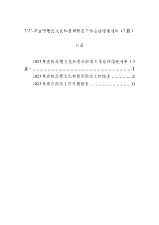 2023年宣传思想文化和意识形态工作总结综述材料（2篇）