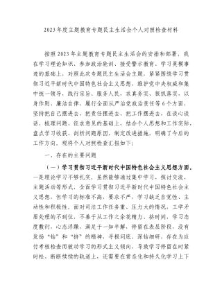 2023年主题教育专题民主生活会个人对照检查  司法系统（践行宗旨等6个方面+案例剖析+上年度整改+个人事项）