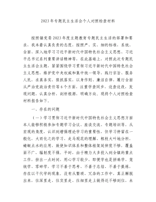 2023年主题教育专题民主生活会个人对照检查  乡镇书记（践行宗旨等6个方面+案例剖析+上年度整改+个人事项）