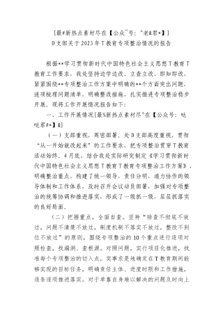 D支部关于2023年ZT教育专项整治情况的报告