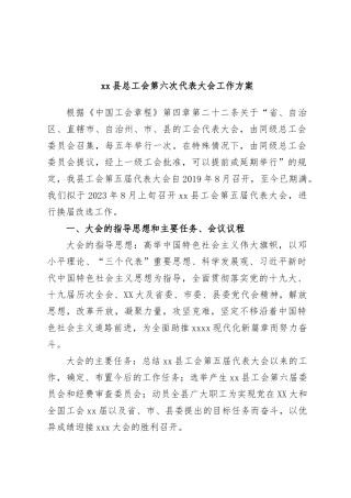 xx县总工会第六次代表大会工作方案