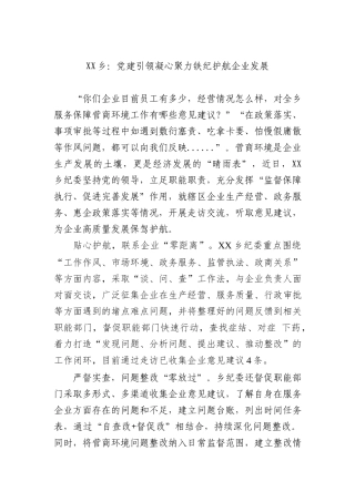 XX乡：党建引领凝心聚力 铁纪护航企业发展