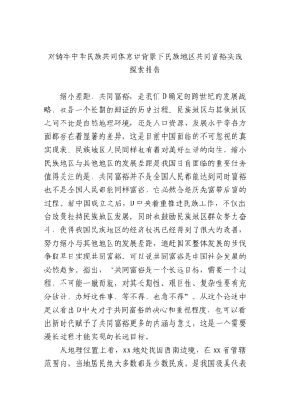 对铸牢中华民族共同体意识背景下民族地区共同富裕实践探索报告