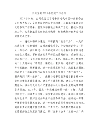 公司党委2023年党建工作总结(1)