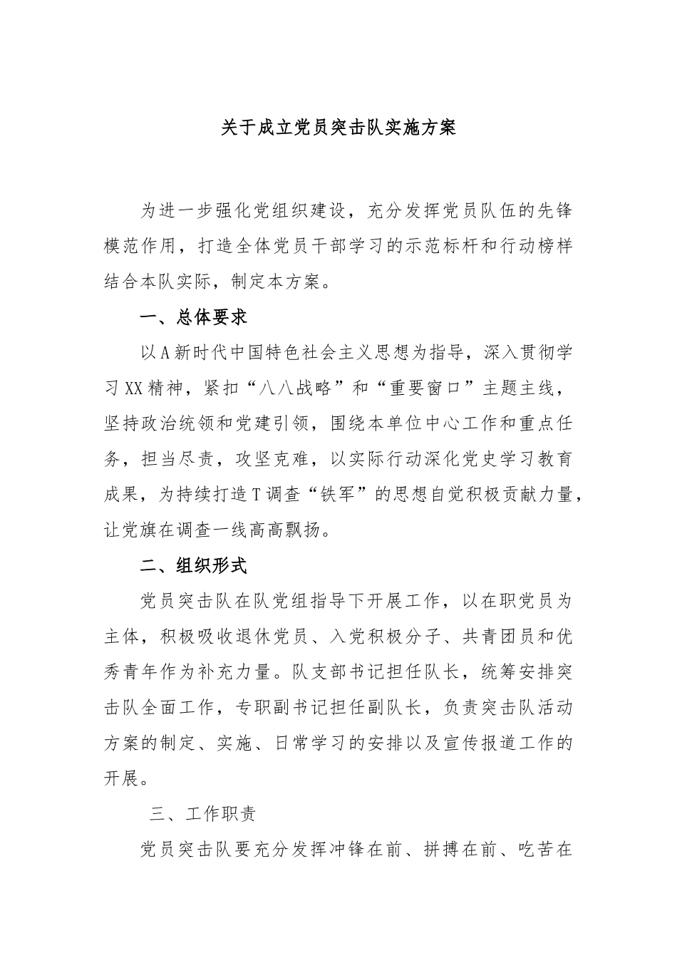关于成立党员突击队实施方案_第1页