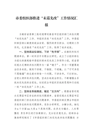 市委组织部推进“未巡先改”工作情况汇报