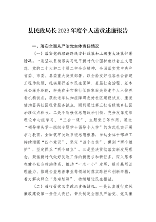 县民政局长2023年度个人述责述廉报告