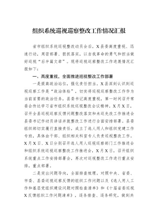 组织系统巡视巡察整改工作情况汇报