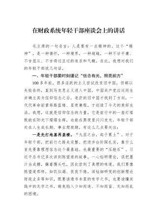 在财政系统年轻干部座谈会上的讲话