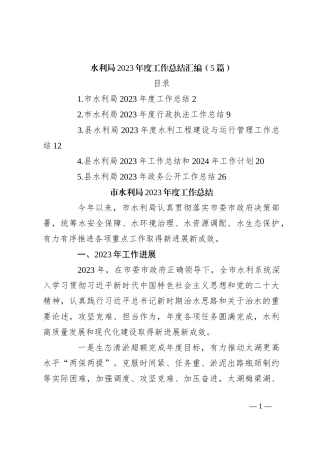 （5篇）水利局2023年度工作总结汇编
