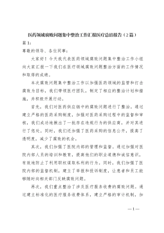 （2篇）医药领域腐败问题集中整治工作汇报医疗总结报告