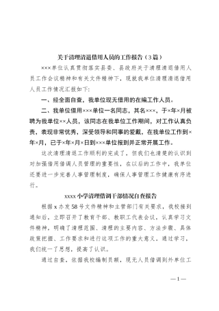 （3篇）关于清理清退借用人员的工作报告