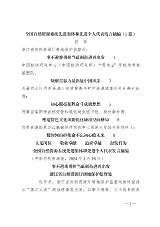 （5篇）全国自然资源系统先进集体和先进个人代表发言稿摘编