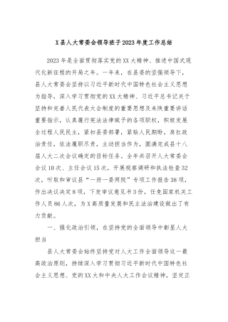 X县人大常委会领导班子2023年度工作总结