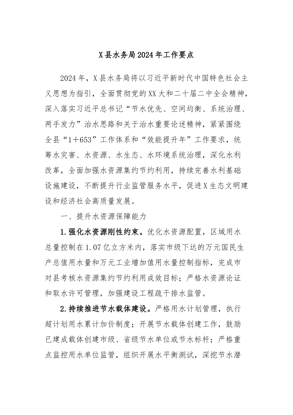 X县水务局2024年工作要点_第1页