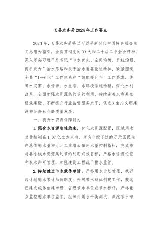 X县水务局2024年工作要点