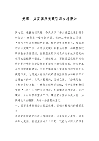 党课：夯实基层党建 引领乡村振兴