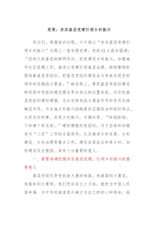 党课：夯实基层党建引领乡村振兴