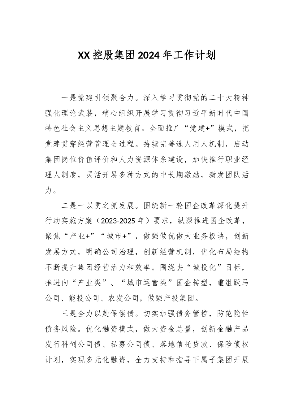 XX控股集团2024年工作计划_第1页