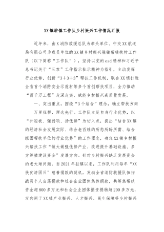 XX镇驻镇工作队乡村振兴工作情况汇报