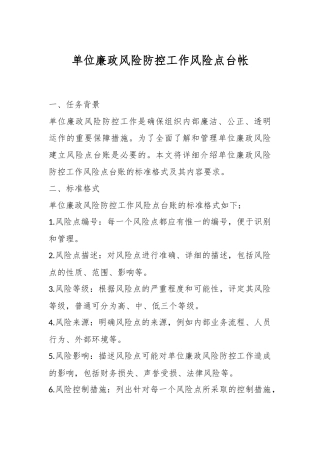 单位廉政风险防控工作风险点台帐