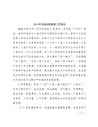2024年某市纪检监察工作要点