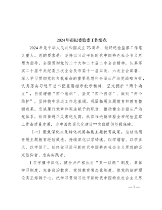 2024年市纪委监委工作要点