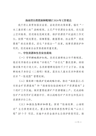 海南省自然资源和规划厅2024年工作要点