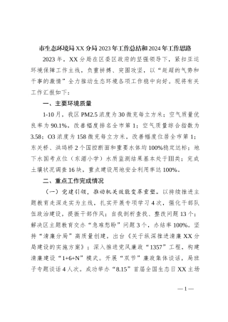 市生态环境局XX分局 2023年工作总结和2024年工作思路
