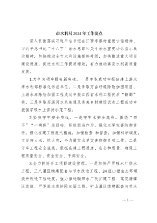 市水利局2024年工作要点