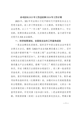 市司法局2023年工作总结和2024年工作计划