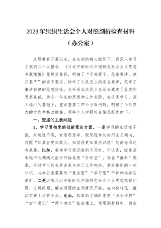 2023年组织生活会个人对照剖析检查材料（办公室）