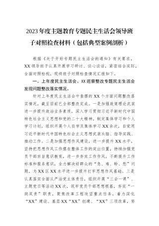 2023年度主题教育专题民主生活会领导班子对照检查材料（包括典型案例剖析）