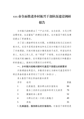 xxx市全面推进乡村振兴干部队伍建设调研报告