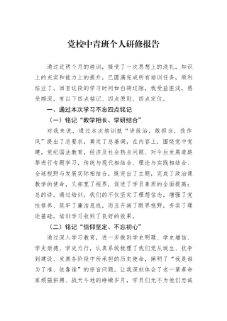 党校中青班个人研修报告