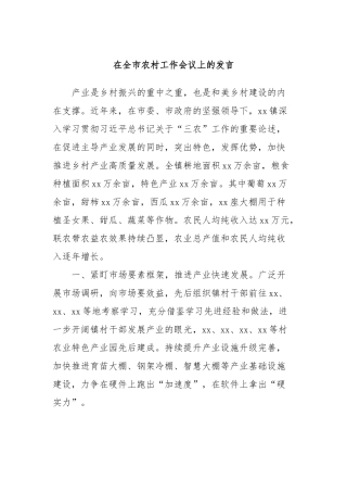 在全市农村工作会议上的发言稿